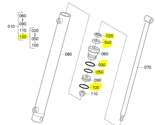 [K6073-8031-0] Kit joint verin vidange en hauteur de bac kubota g18 g21