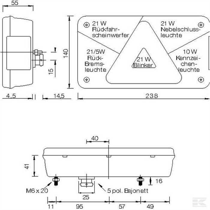 Feu arrière Gauche ASPOCK multipoint 12V - 5 pins