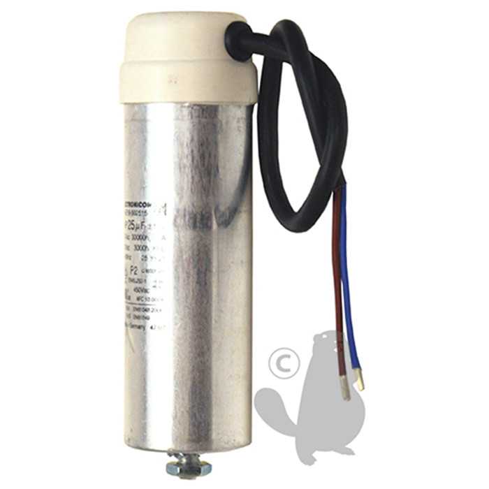 [240-5932] Condensateur électrique universel métallique 80 uf - Fixation M8 diam : 55 mm H: 160 mm, 2405932, 240-5932