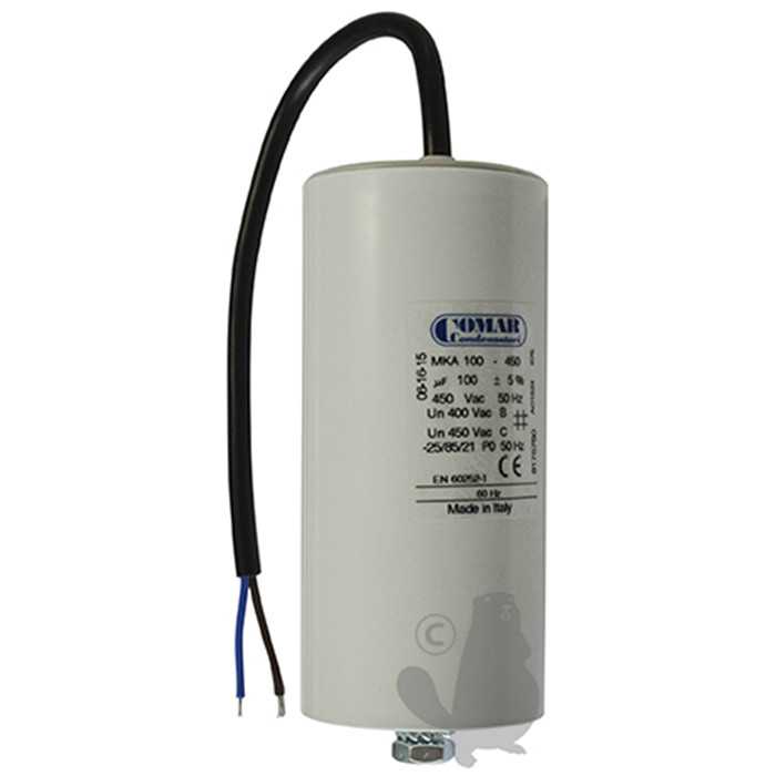 [240-5933] Condensateur électrique universel plastic 100 uf - Fixation M8 diam : 57 mm H: 137 mm, 2405933, 240-5933