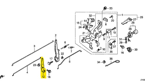 Levier de raccord de starter Honda GXV390, 16619ZF5000