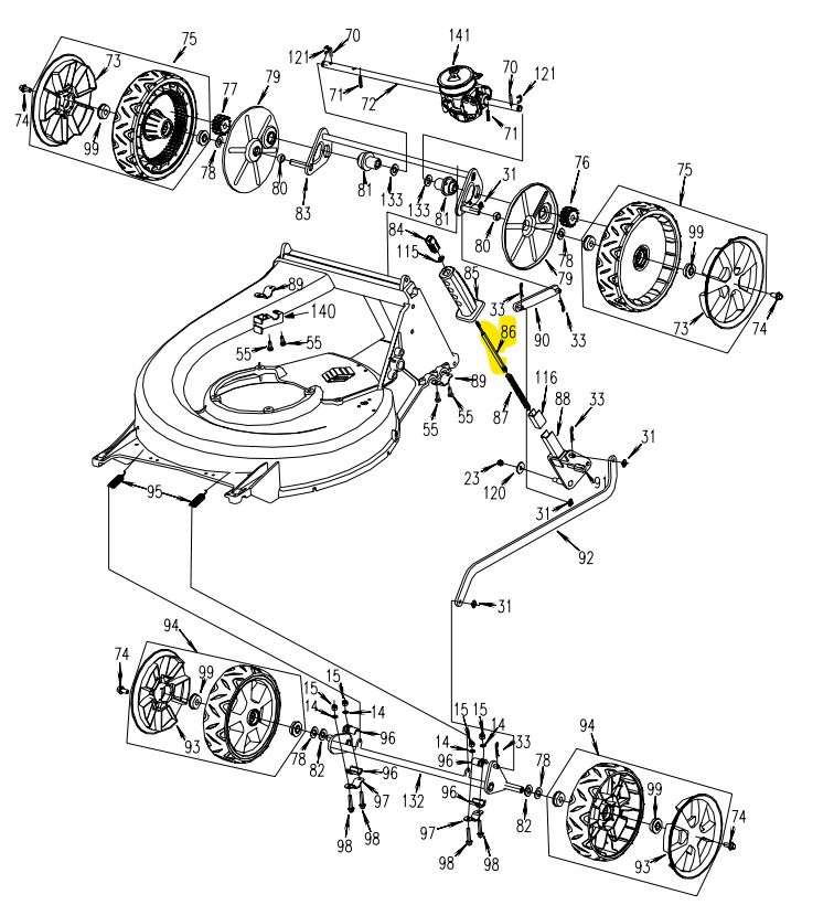 [MZ5352100609] Tige de commande verrouillage hauteur de coupe GTM535, MZ5352100609, 5352100609