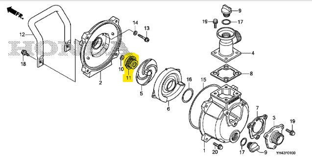 [78130-YH4-611] Ensemble joint mécanique Honda WX10, 78130-YH4-611, 78130YH4611