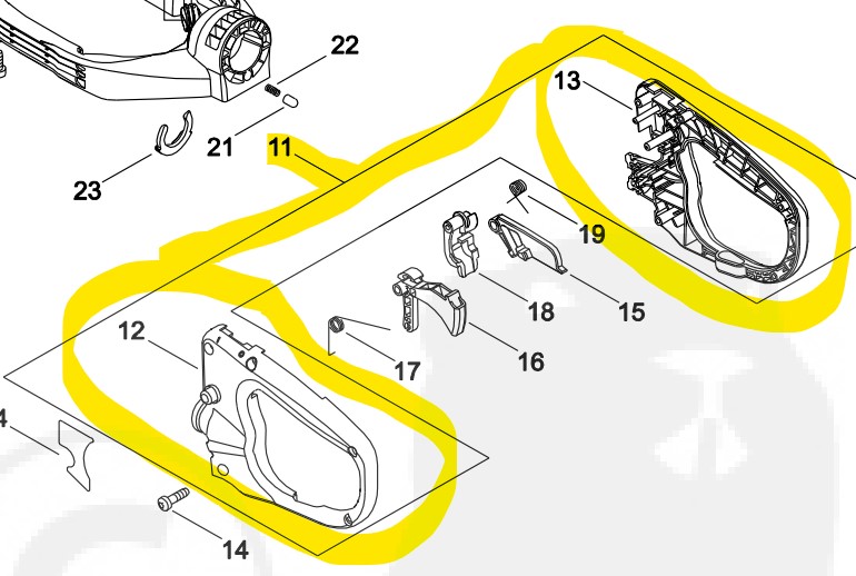 [P021-046150] Kit poignée de gaz arrière pour taille-haie Echo, ECP021046150, P021046150, P021-046150, P021-046140, C410-001350