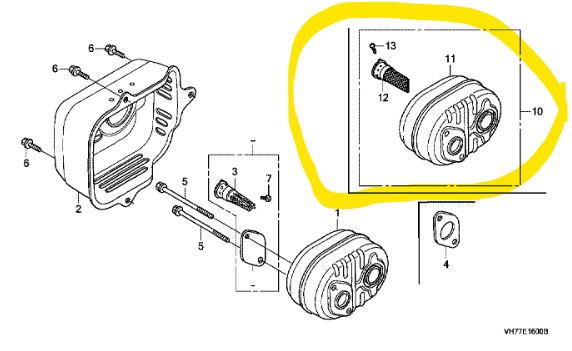 [18300-Z8A-000] Pot d'échappement avec pare étincelles Honda HRX537, 18300-Z8A-000, 18300Z8A000
