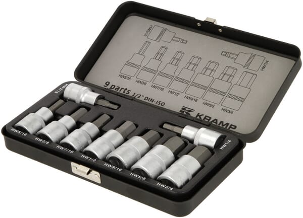 Jeu 9 douilles 1/2" 6 pans, pouce