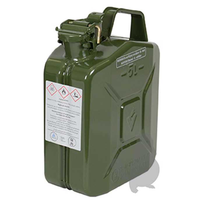 Jerrican métallique 5 litres. Peinture extérieure à la poudre couleur vert armée. Traitement intérie, 8306998, 830-6998