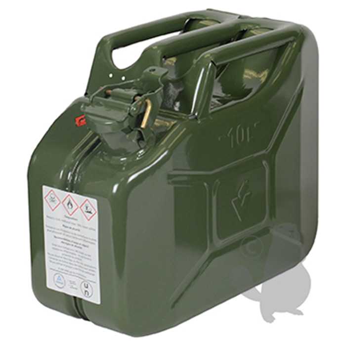 Jerrican métallique 10 litres. Peinture extérieure à la poudre couleur vert armée. Traitement intéri, 8306999, 830-6999
