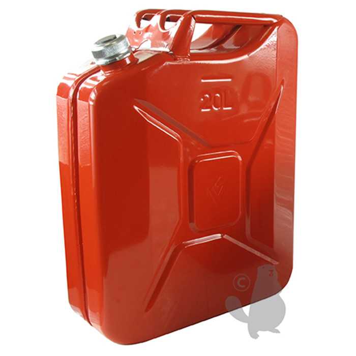 Jerrican métallique 20 litres. Peinture extérieure à la poudre de couleur rouge. Traitement intérieu, 8307003, 830-7003