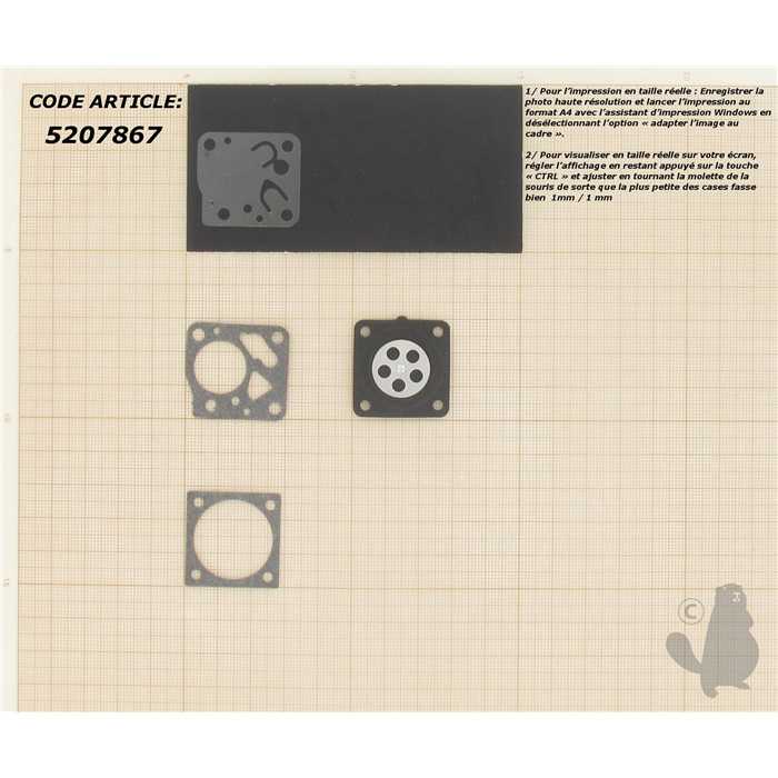 Kit membranes adaptable pour carburateur HU monté sur DOLMAR 111 et 115. Remplace origine: DG-5HU, 5207867, 520-7867