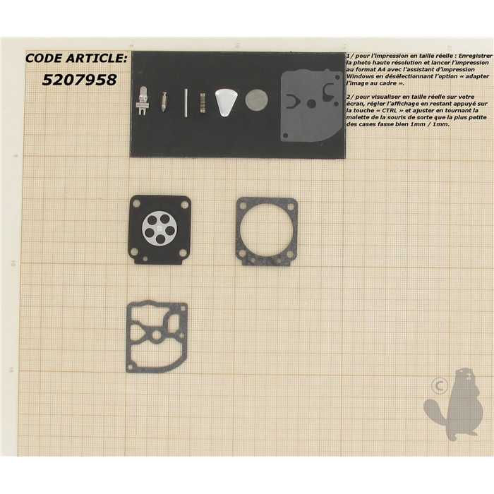 Kit réparation adaptable pour carburateur C1Q monté sur 200 STIHL et autres. Remplace origine: RB-4, 5207958, 520-7958