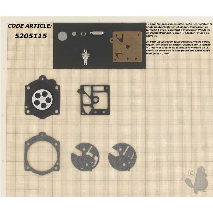 Kit de réparation adaptable pour carburateur WALBRO. Remplace origine: K10-HDB., 5205115, 520-5115