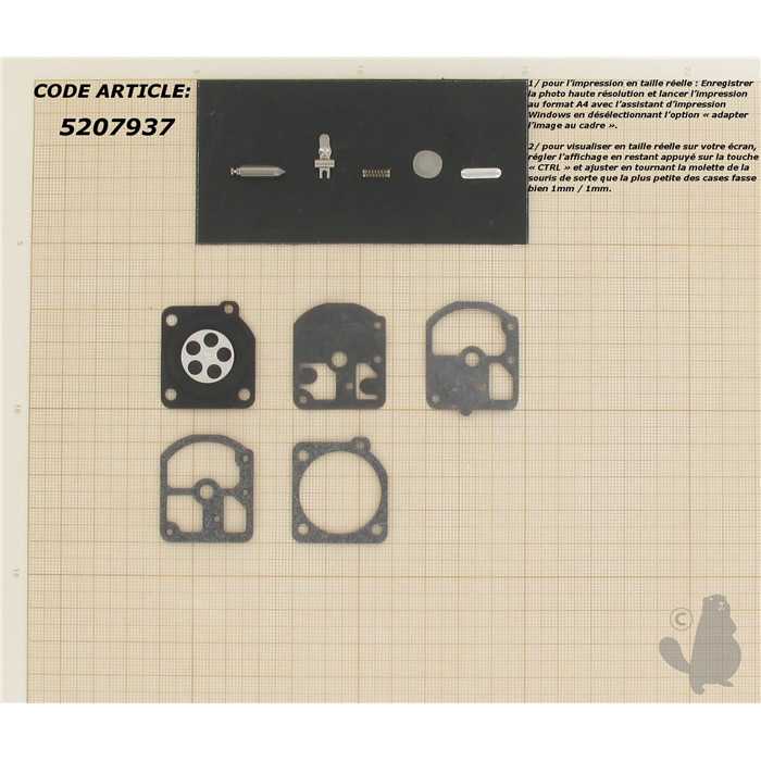 Kit réparation adaptable pour carburateur monté sur Komatsu G300 G300AVS. Remplace origine: RB-14, 5207937, 520-7937