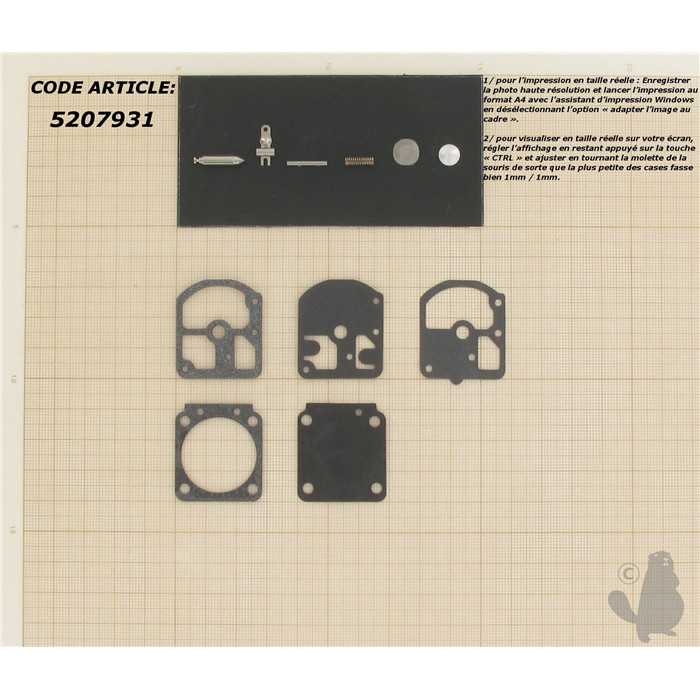Kit réparation adaptable pour carburateur monté sur ECHO 280E 290E 280EVLP et 290EVLP. Remplace or, 5207931, 520-7931