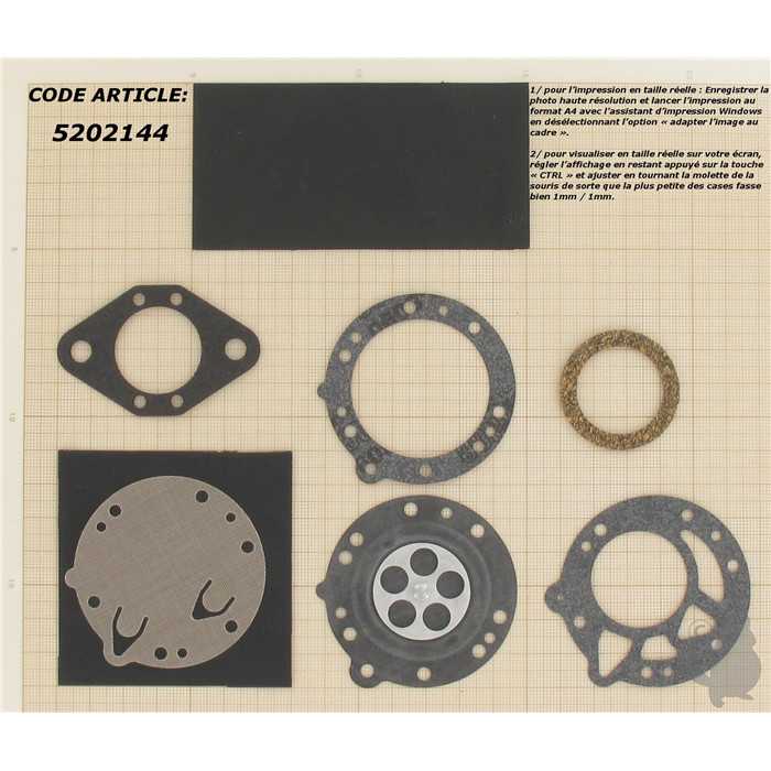 [DG-2HL] Kit membranes carburateur adaptable pour TILLOTSON. Remplace origine: DG-2HL, 5202144, 520-2144