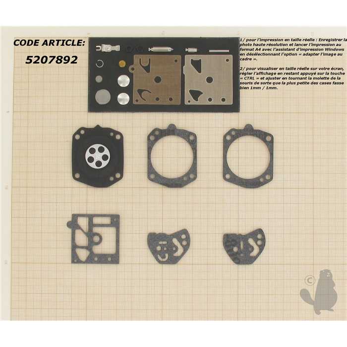 Kit réparation adaptable pour carburateur monté sur HUSQVARNA HOMELITE ECHO OLEO-MAC SHINDAIWA , 5207892, 520-7892