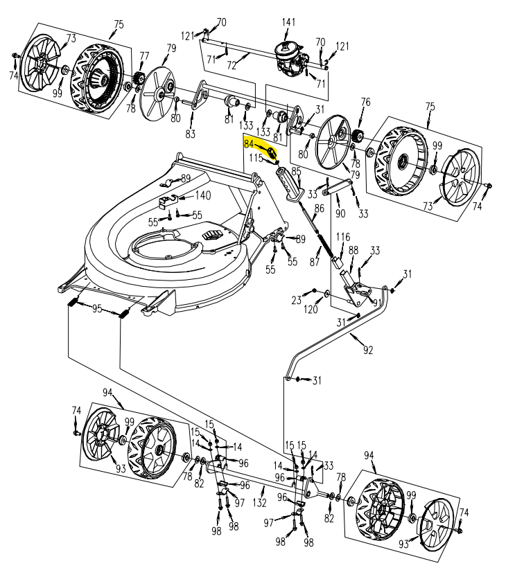 [MZ5352100605] Bouton verrouillage hauteur de coupe GTM535, MZ5352100605
