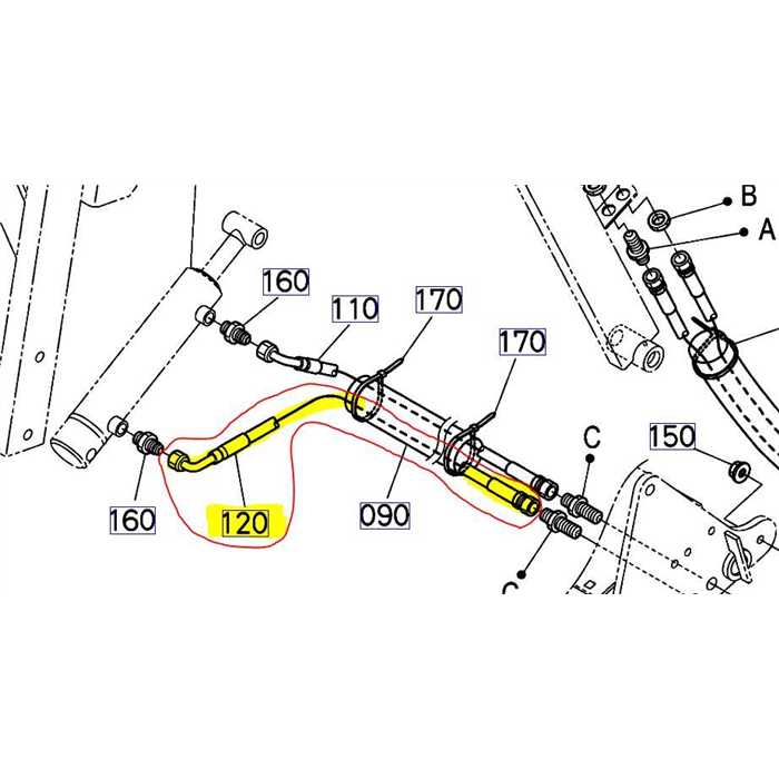 [K631364963] Tuyau hydraulique vérin de décharge KUBOTA G26HD, K631364963