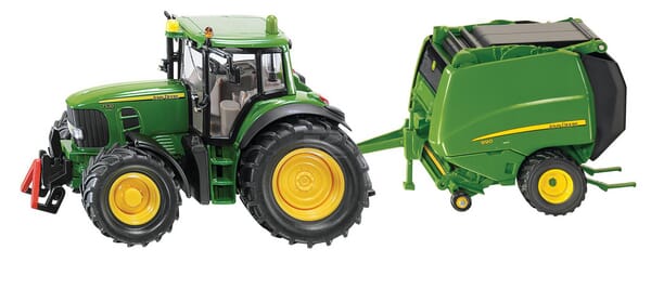 [1665] Jouet Siku tracteur JOHN DEERE 7530 avec presse a balles rondes - 1:87, S01665, SIKU 1665