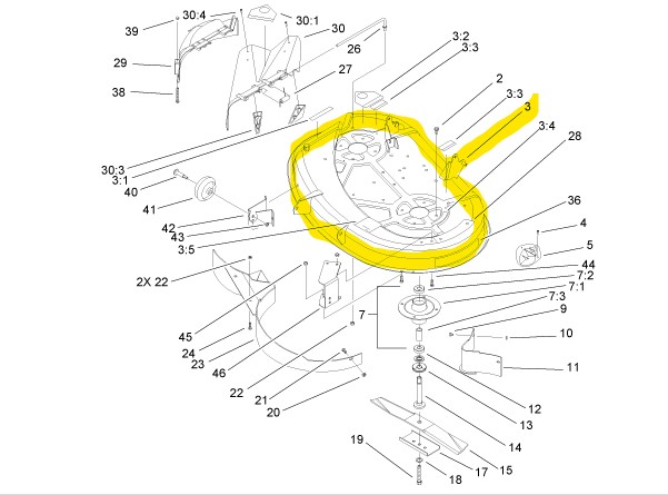 [99-5847] Plateau de coupe nu Toro Wheel Horse H380XL, 99-5847, 995847