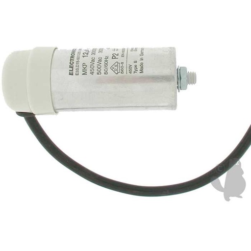 [240-5929] Condensateur électrique universel métallique 40 uf - Fixation M8 diam : 45mm H: 143/165mm, 2405929, 240-5929