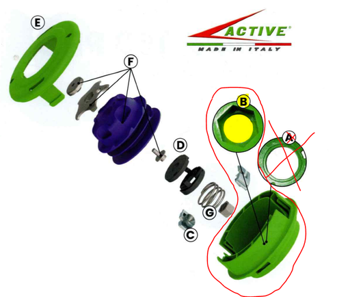 [AC25501] Corps de tête nylon ACTIVE Rapido130 pour montage Avec Insert, AC-25501, AC25501, 025501