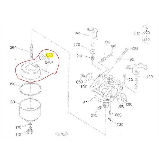 [13955-44710] Cuve de flotteur + axe de flotteur KUBOTA GH170, 13955-4471-0, 1395544710