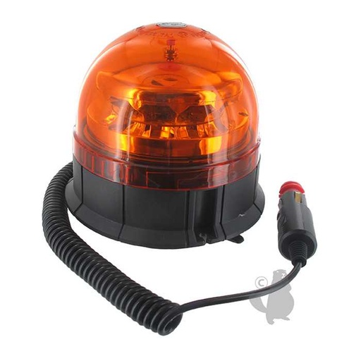 [280-1878] Gyrophare et gyroflash à LED 3 modes: 2 flash + 1 rotatif 10-30V 36W orange avec support magnétique et 2 5m de cordon spiralé. Protection IP56. Homologué route R65., 2801878, 280-1878