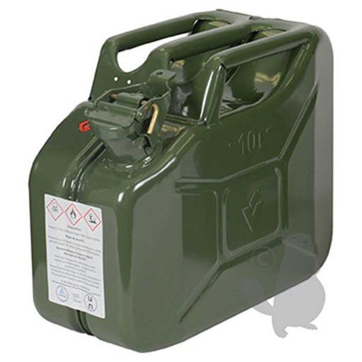 [830-6999] Jerrican métallique 10 litres. Peinture extérieure à la poudre couleur vert armée. Traitement intéri, 8306999, 830-6999