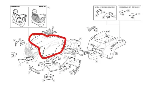 [325077014/0] Capot moteur (rouge foncé) Colombia 84cm 3250770140, 325077014/0