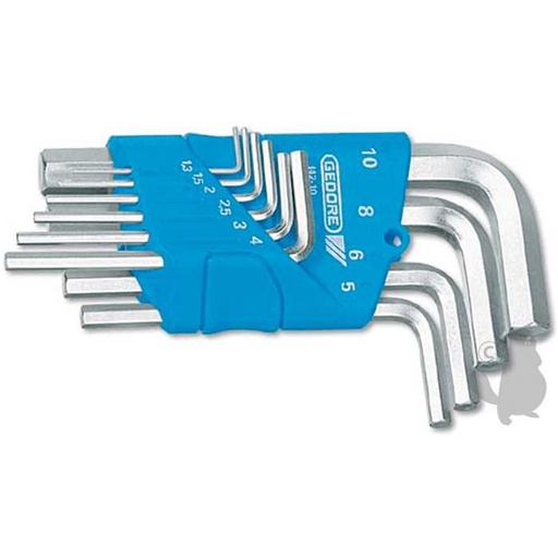 [920-8400] Jeu de clés mâles coudées au dimensions métriques 1 3 - 1 5 - 2 - 2 5 - 3 - 4 - 5 - 6 - 8 - 10, 9208400, 920-8400