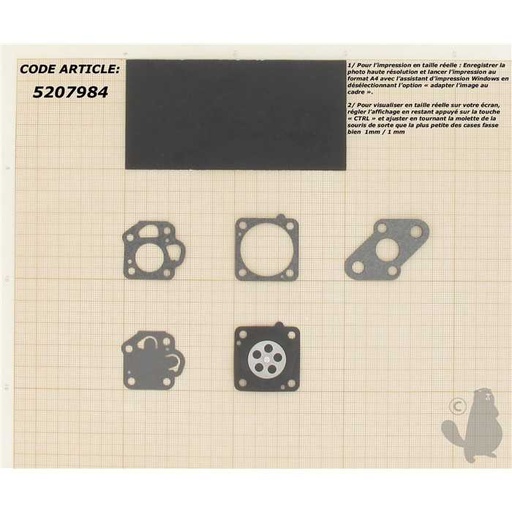 [520-7984] Kit membrane adaptable NIKKI pour moteur MITSUBISHI T110 T140 T180 T200 SNAPPER 210SST 211ST 2, 5207984, 520-7984