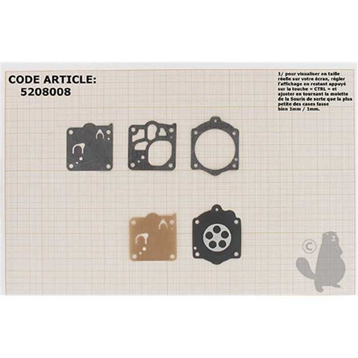[D10-WG.] Kit membranes et joints carburateur adaptable HUSQVARNA 394 - OLEO-MAC 261 264 274 284 - STIHL 05, 5208008, 520-8008