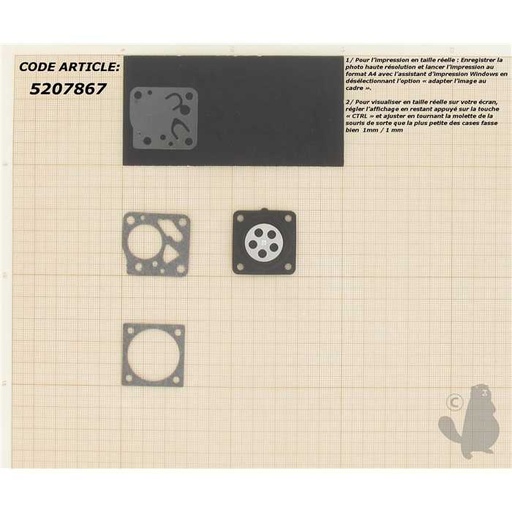 [DG-5HU] Kit membranes adaptable pour carburateur HU monté sur DOLMAR 111 et 115. Remplace origine: DG-5HU, 5207867, 520-7867