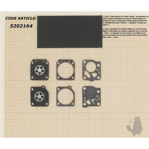 [GND1] Kit membranes carburateur adaptable pour ZAMA. Remplace origine: GND1 K015019 ., 5202164, 520-2164, K015019.