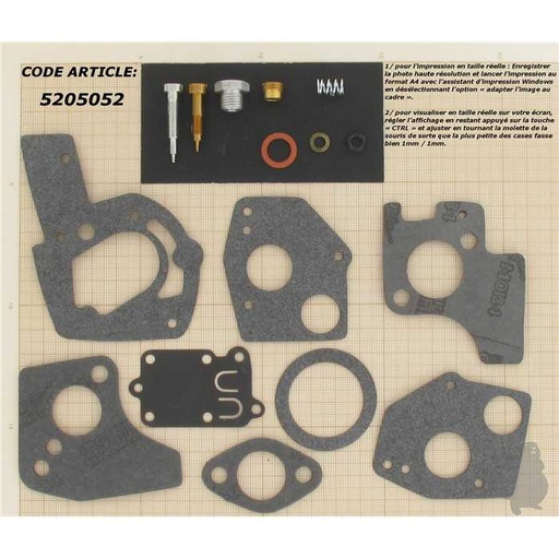 [494624.] Kit Carburateur adaptable pour moteur BRIGG et STRATTON 3 à 5 ch. horizontaux à Carburateur Pulsa-Je, 5205052, 520-5052