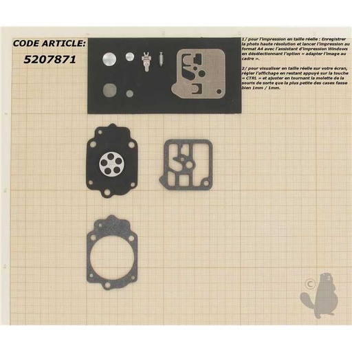 [RK-1HE] Kit réparation adaptable pour carburateur monté sur Alpina Castor 56 66 700 800 STIHL 038 JONSE, 5207871, 520-7871