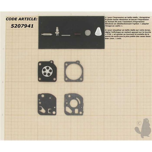[RB-25] Kit réparation adaptable pour carburateur C1U monté sur ECHO EFCO 8400 HUSQVARNA 225 235 STIHL 02, 5207941, 520-7941