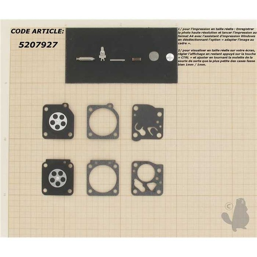 [RB-1] Kit réparation adaptable pour carburateur monté sur Mc CULLOCH 310 300 510 et autres. Remplace ori, 5207927, 520-7927