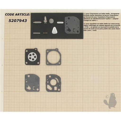[RB-27] Kit réparation adaptable pour carburateur C1U monté sur ECHO SRM3550 SRM3800 et autres. Remplace or, 5207943, 520-7943