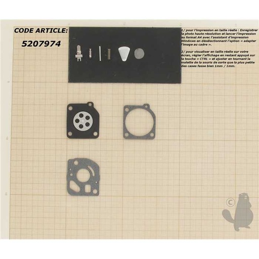 [RB-68] Kit réparation adaptable pour carburateur C1Q monté sur STIHL Shibaura et autres . Remplace origine, 5207974, 520-7974
