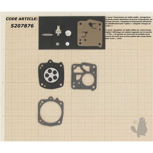 [RK-26HS] Kit réparation adaptable pour carburateur HS monté sur ECHO GT2400 SRM3000 Shibaura SD23 et SD26., 5207876, 520-7876