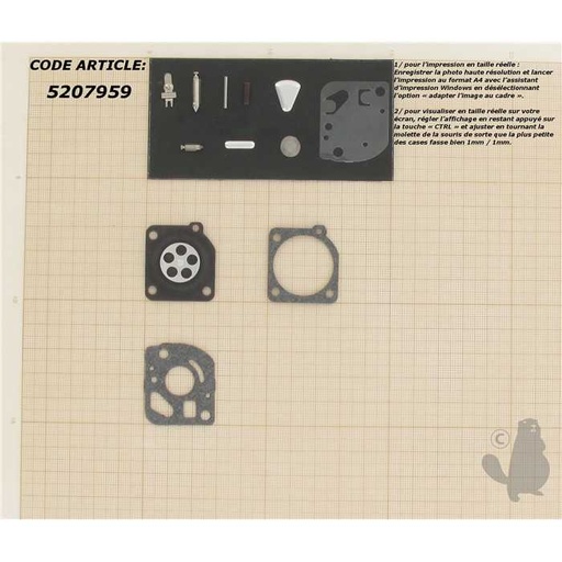 [RB-47] Kit réparation adaptable pour carburateur C1Q monté sur EFCO 750 8510 640 8742 JET300 JET400 O, 5207959, 520-7959