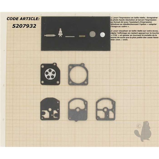 [RB-7] Kit réparation adaptable pour carburateur monté sur ECHO 280E EVLP 290E et EVLP. Remplace origine:, 5207932, 520-7932
