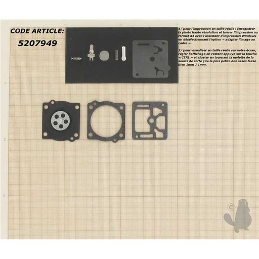 [RB-34] Kit réparation adaptable pour carburateur C1U monté sur Green Machine 300 STIHL 036 et autres. Rem, 5207949, 520-7949