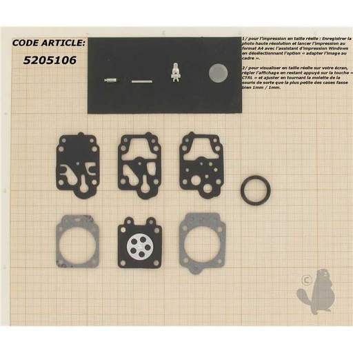 [K10-WY] Kit de réparation carburateur. Remplace origine: K10-WY, 5205106, 520-5106