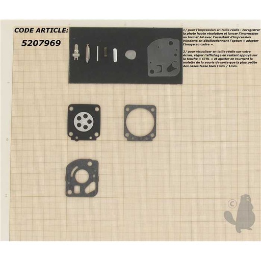 [RB-62] Kit réparation adaptable pour carburateur C1Q monté sur ECHO SRM2400 SRM2100 GT2000 et GT2400. Rem, 5207969, 520-7969