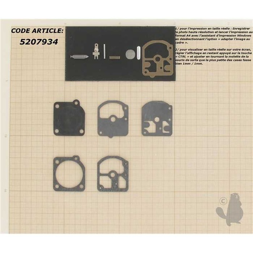 [RB-10] Kit réparation adaptable pour carburateur monté sur Mc CULLOCH Blower Mac 60A et 80A. Remplace origi, RB-10