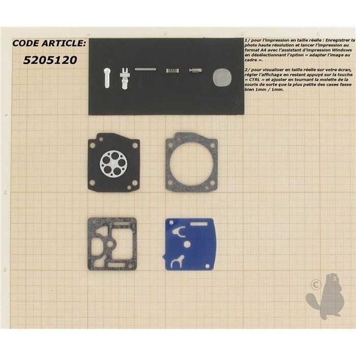 [RB-36] Kit réparation adaptable pour carburateur C3 monté sur STIHL 044 et autres. Remplace origine: RB-36, 5205120, 520-5120