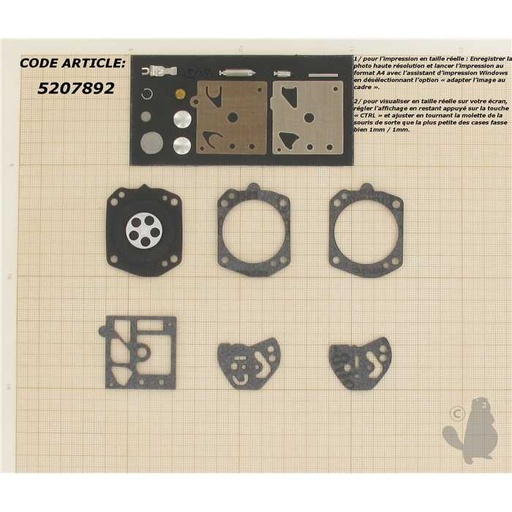 [K20-HDA] Kit réparation adaptable pour carburateur monté sur HUSQVARNA HOMELITE ECHO OLEO-MAC SHINDAIWA , 5207892, 520-7892